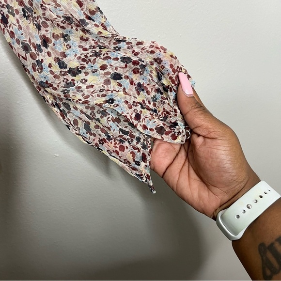 Theory Women Silk Top Small Bernetta Floral Blouse Chiffon Sheer - Picture 6 of 11